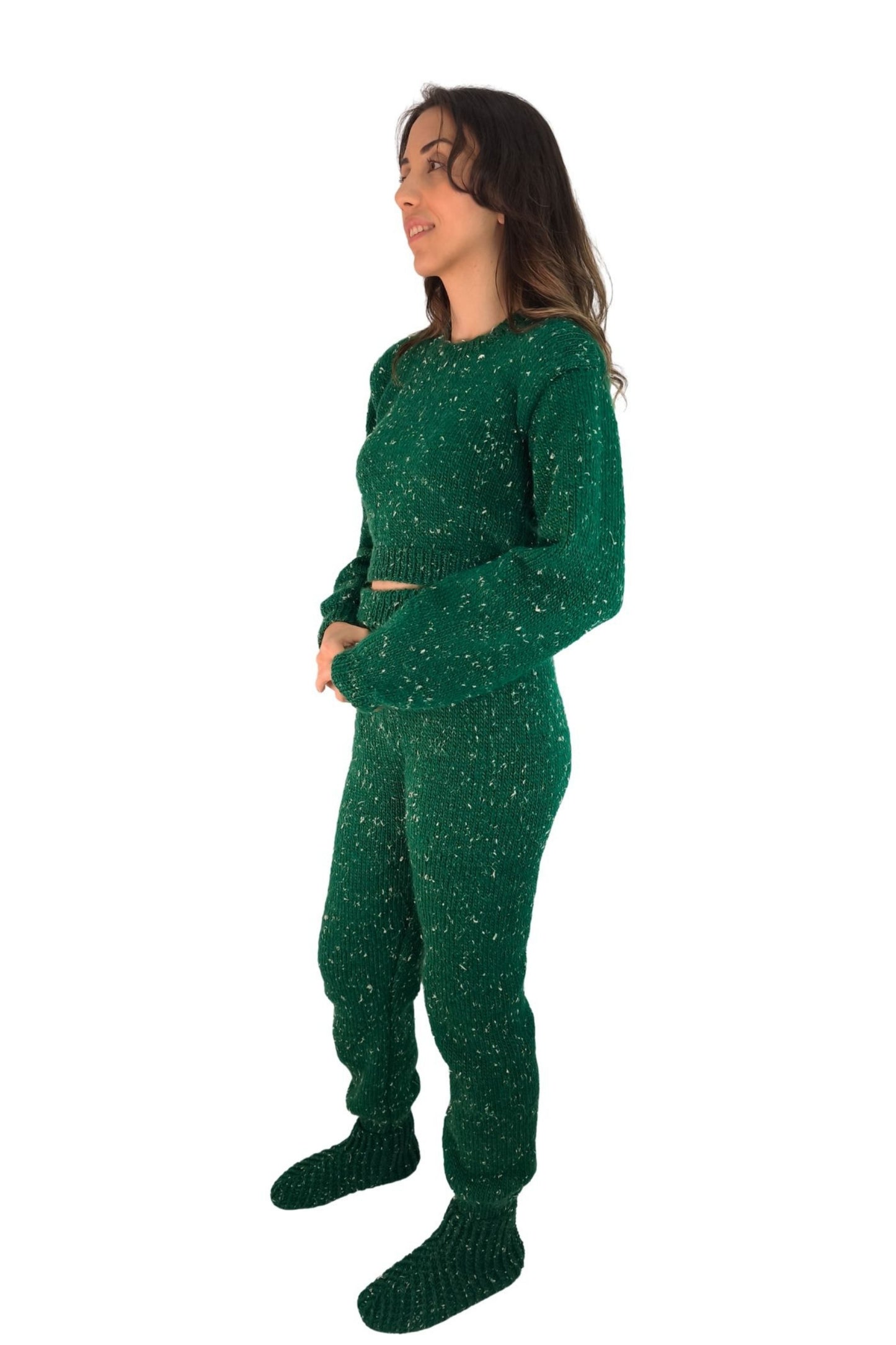 El Örgüsü Yeşil Triko Alt-Üst Takım