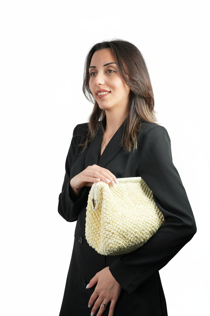 El Yapımı Örgü El ve Makyaj Çantası – Krem Renk Minimal Tasarım