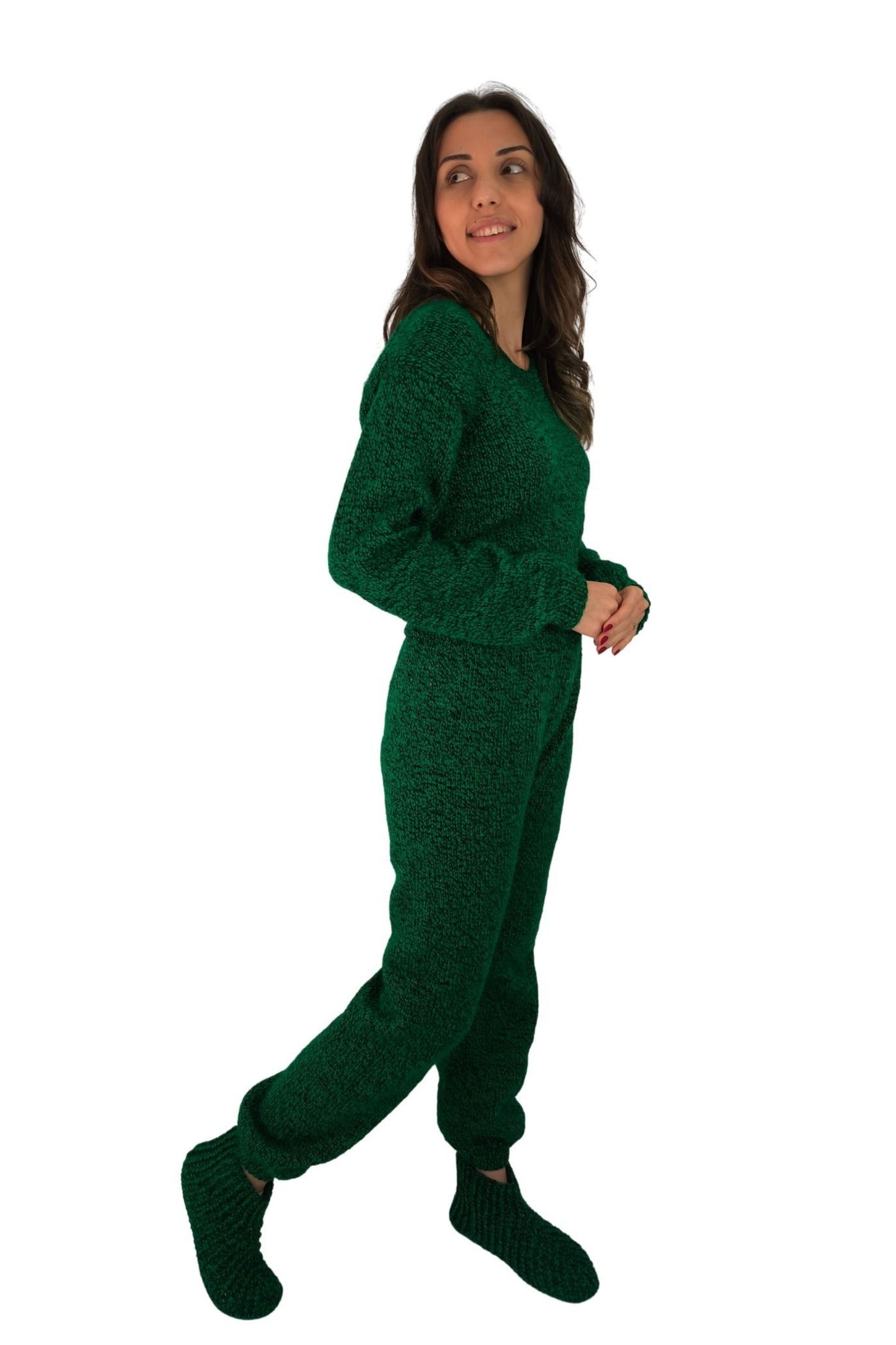 Doğal Dokulu Yeşil Triko Takım