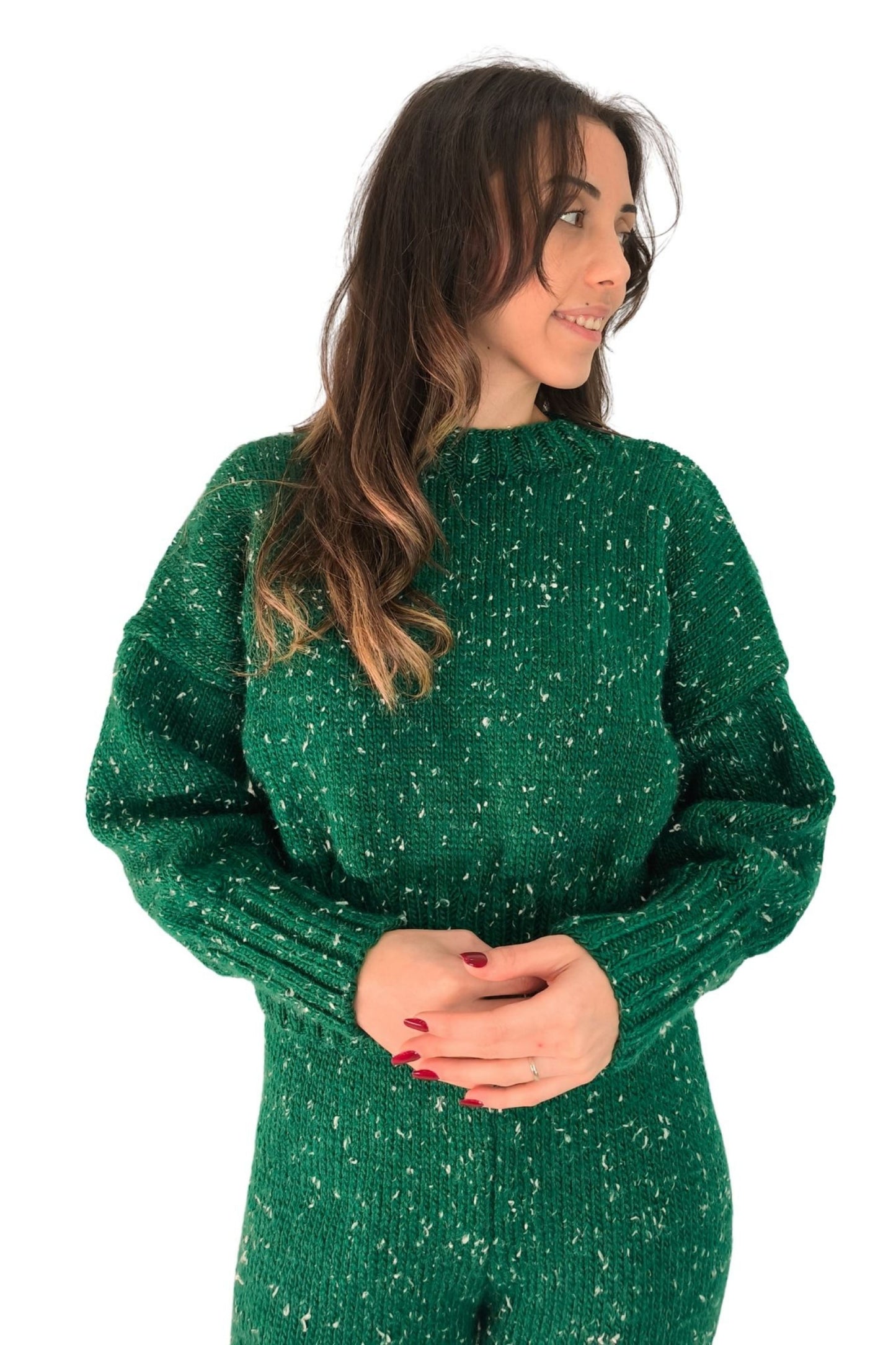 Büzgü Kollu Yeşil Triko Alt-Üst Takım