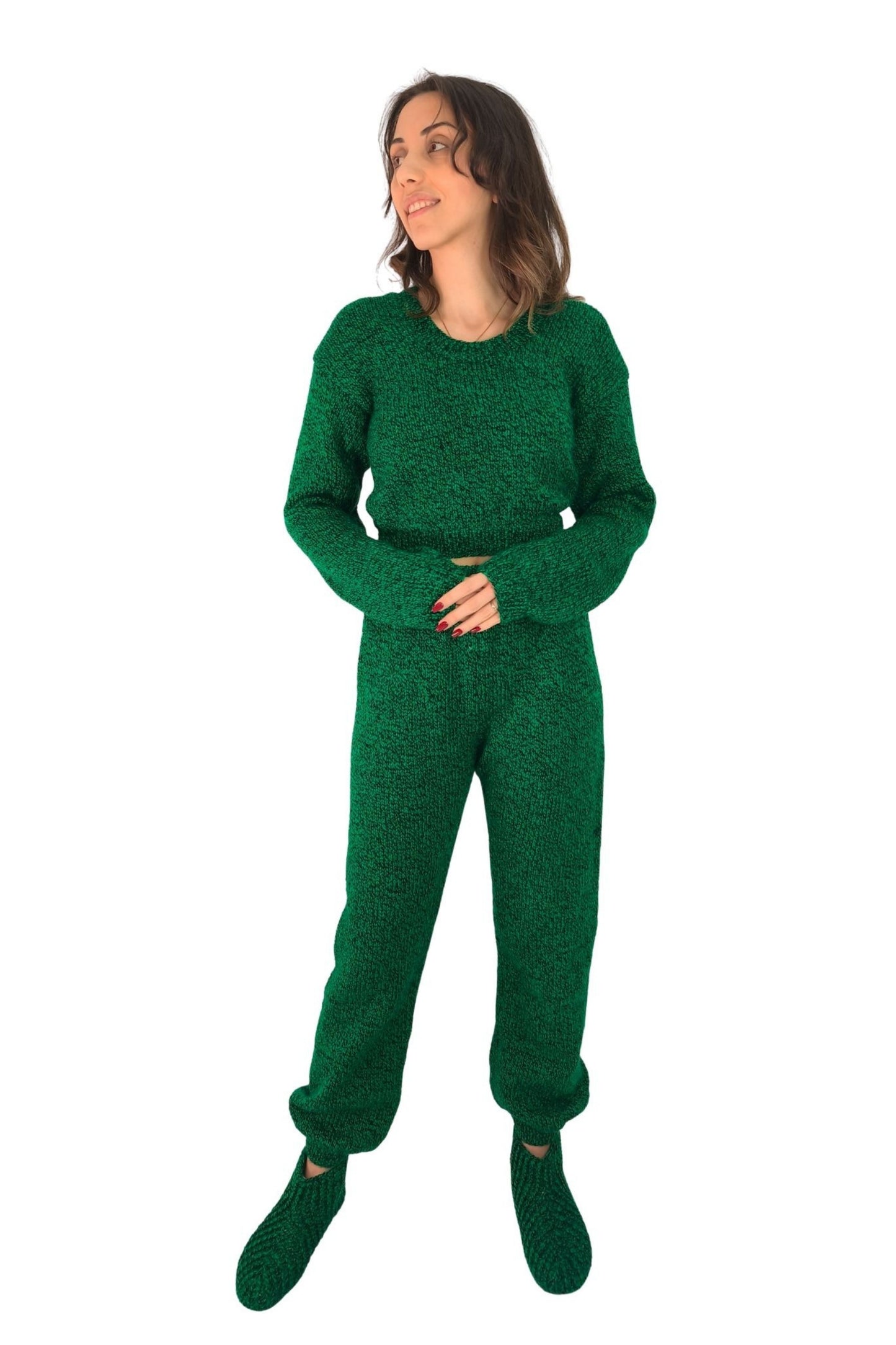 Doğal Dokulu Yeşil Triko Takım