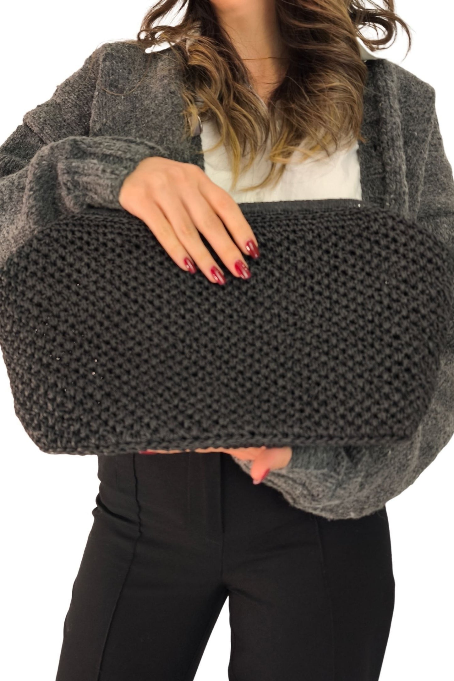 El Örgüsü Geniş Burslu Clutch Çanta