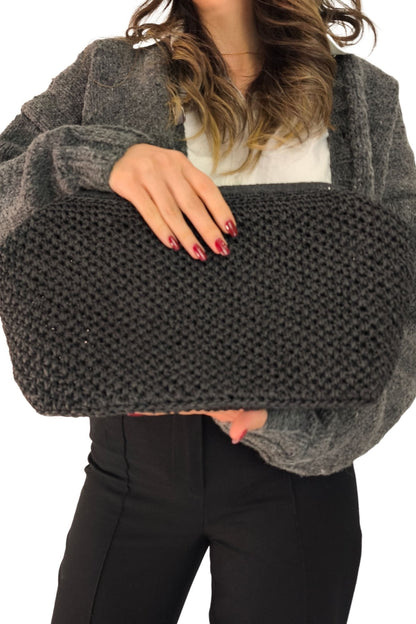 El Örgüsü Geniş Burslu Clutch Çanta