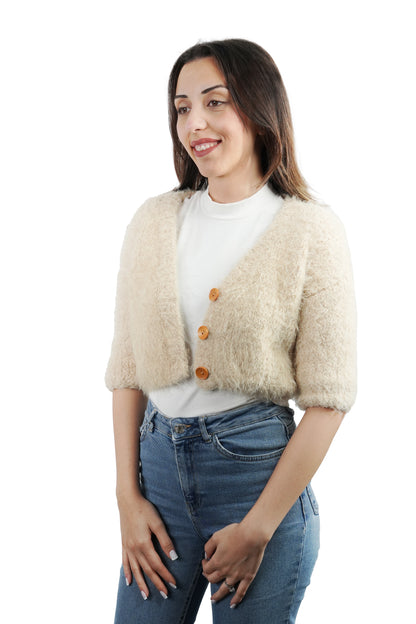 Rahat Tüylü El Yapımı Yumuşak Kabarık Kadın Kısa Örgü Hırka