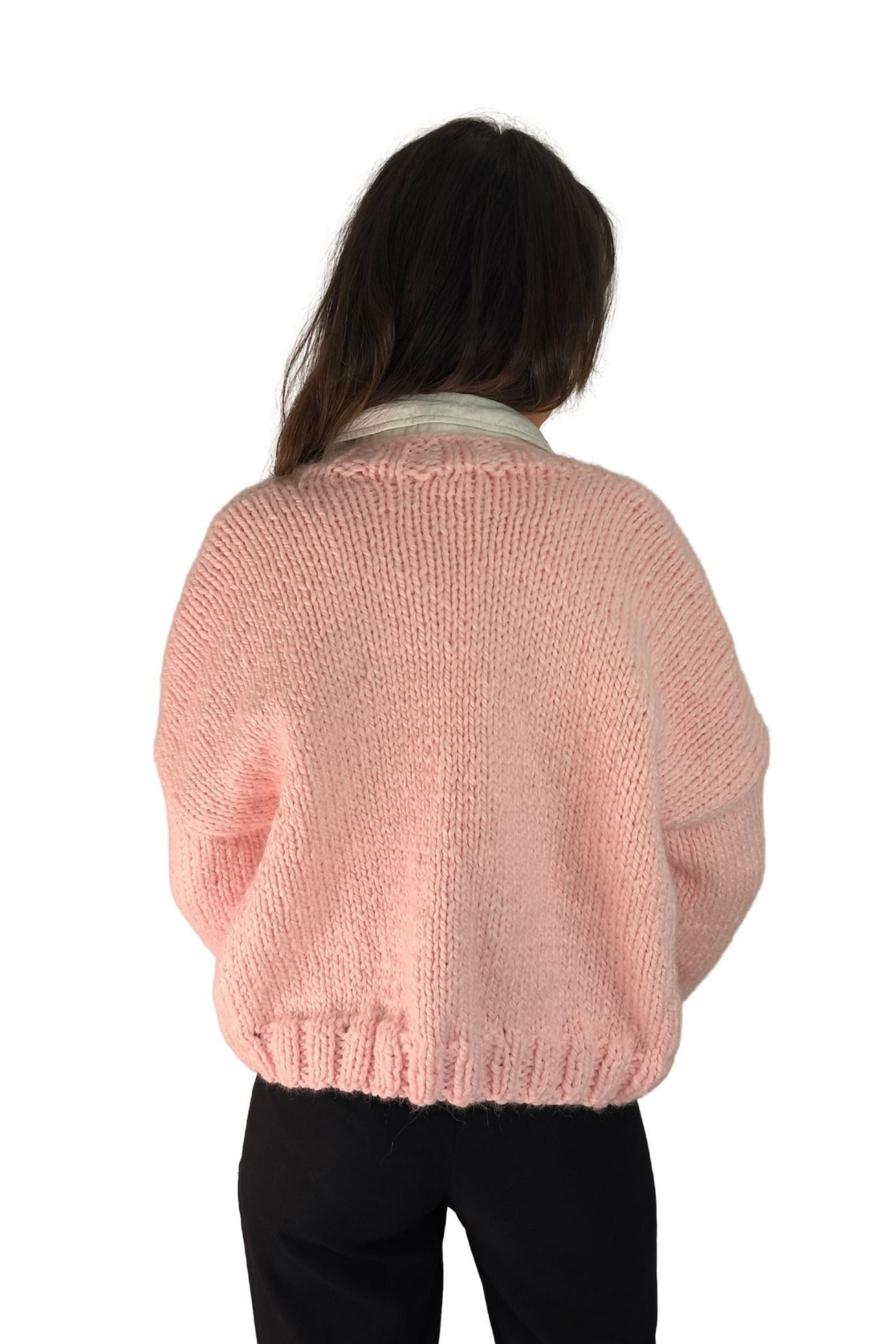 Pembe 3D Çiçek Motifli Triko Hırka