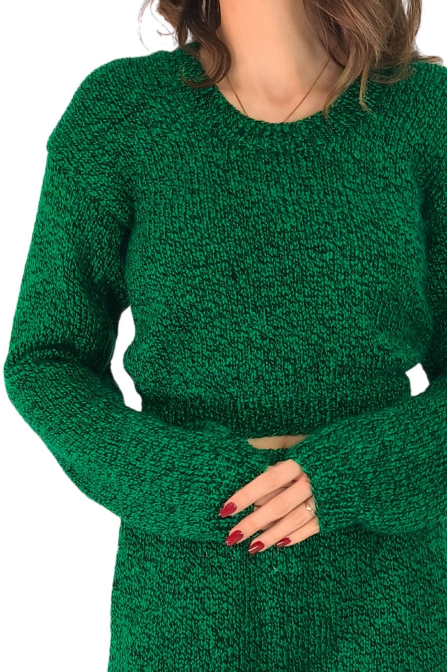 Doğal Dokulu Yeşil Triko Takım