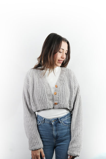 El Yapımı Ultra Yumuşak Kalın Rahat Örgü Kadın Kısa Hırka