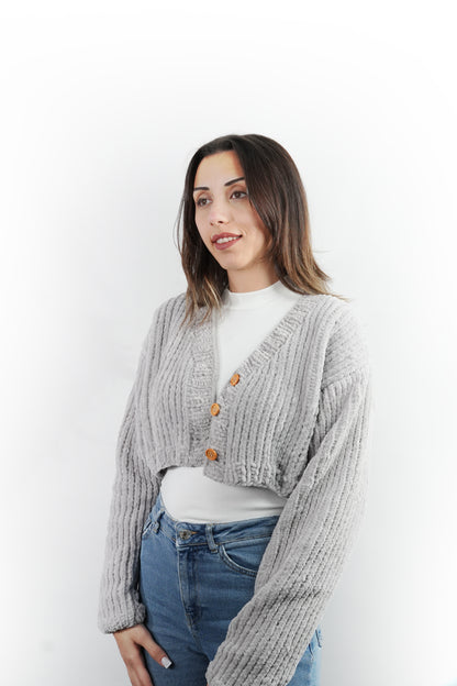 El Yapımı Ultra Yumuşak Kalın Rahat Örgü Kadın Kısa Hırka