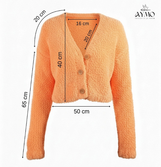 El Yapımı Rahat Tüylü Kırpılmış Yumuşak Dokulu  Örgü Turuncu Yün Görünümlü Hırka