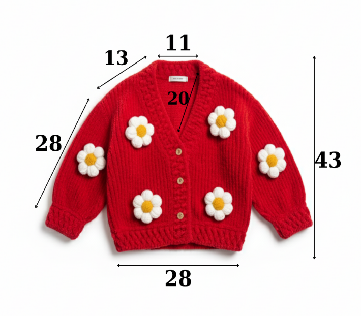 El Yapımı Kırmızı Papatya Hırka