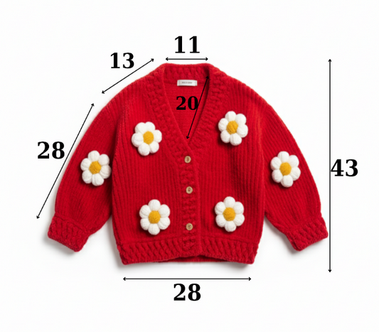 El Yapımı Kırmızı Papatya Hırka