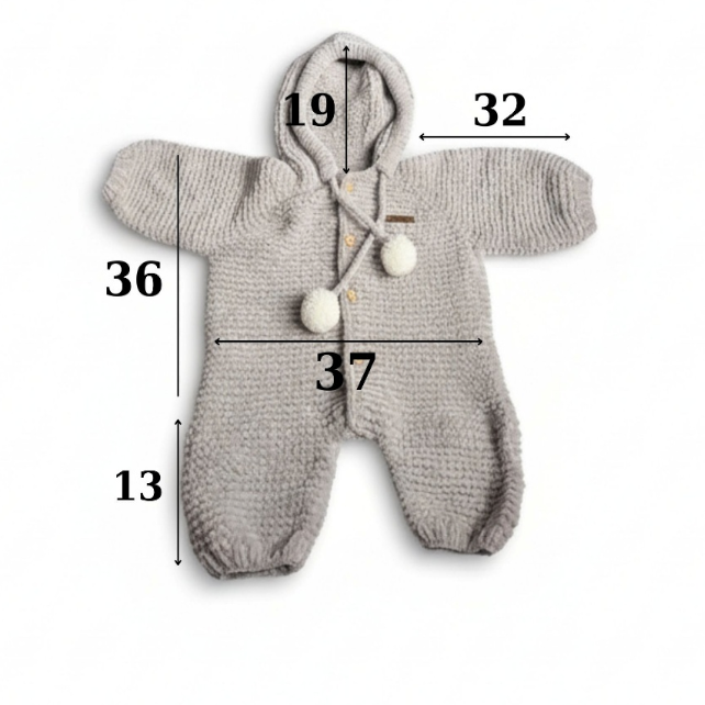 El Yapımı Bebek Örgü Kapüşonlu Tulum