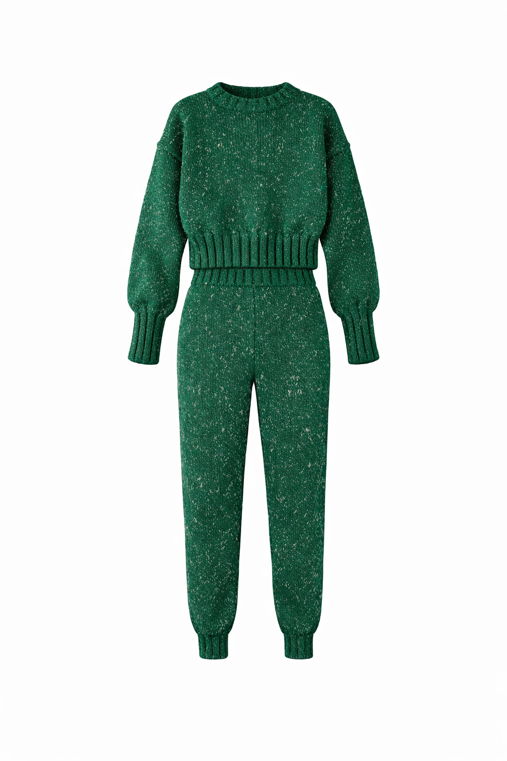 Büzgü Kollu Yeşil Triko Alt-Üst Takım