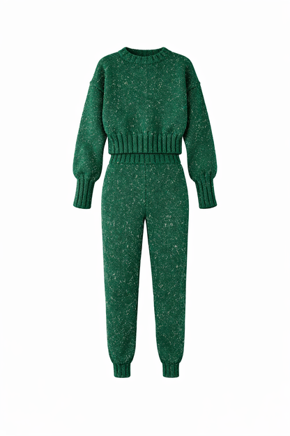 Büzgü Kollu Yeşil Triko Alt-Üst Takım