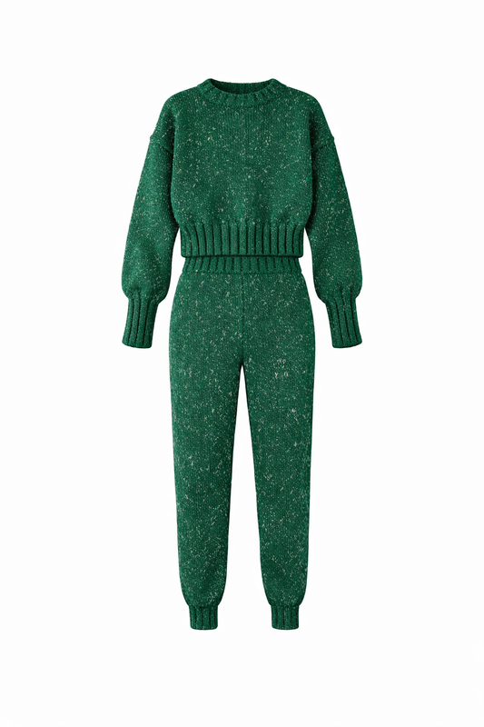 Büzgü Kollu Yeşil Triko Alt-Üst Takım