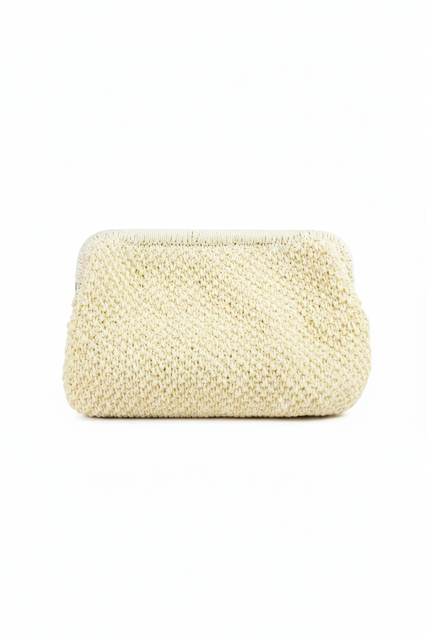 El Yapımı Örgü El ve Makyaj Çantası – Krem Renk Minimal Tasarım