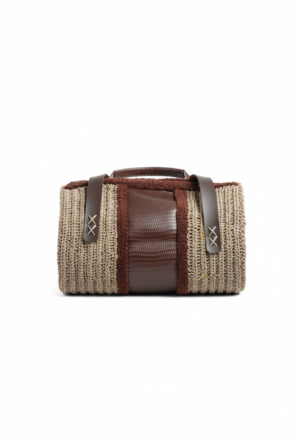 El Yapımı Çiçek Motifli Örgü Çanta – Kağıt, Kadife İp & Deri Detaylı Tasarım