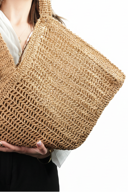 Asimetrik Geometrik El Yapımı Örgü Çanta – Geniş Tote Tasarım