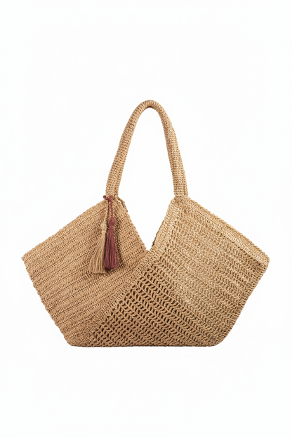 Asimetrik Geometrik El Yapımı Örgü Çanta – Geniş Tote Tasarım