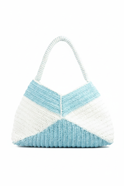 El Yapımı Örgü Omuz Çantası | Mavi & Beyaz Geometrik Tasarım