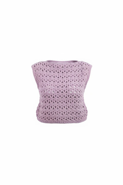 El Yapımı Ajurlu Örgü Süveter | Lila Renk Crop Tasarım
