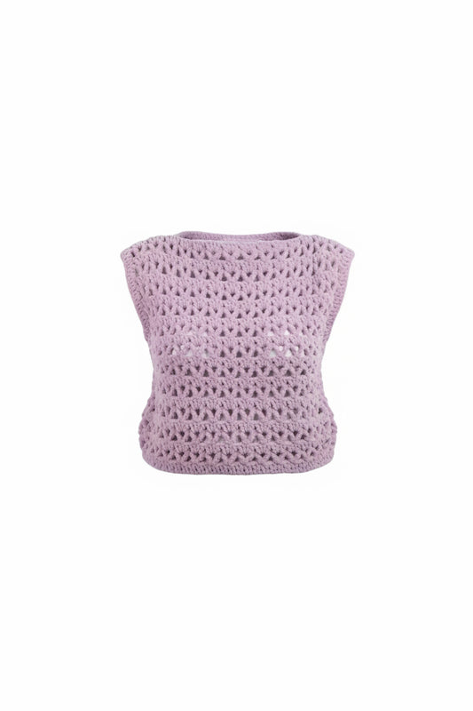 El Yapımı Ajurlu Örgü Süveter | Lila Renk Crop Tasarım